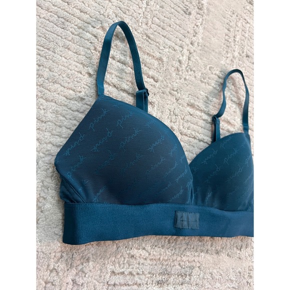 Victoria's Secret PINK Teal Logo Print Wireless Bralette Comfort Bra 34B - Picture 5 of 12